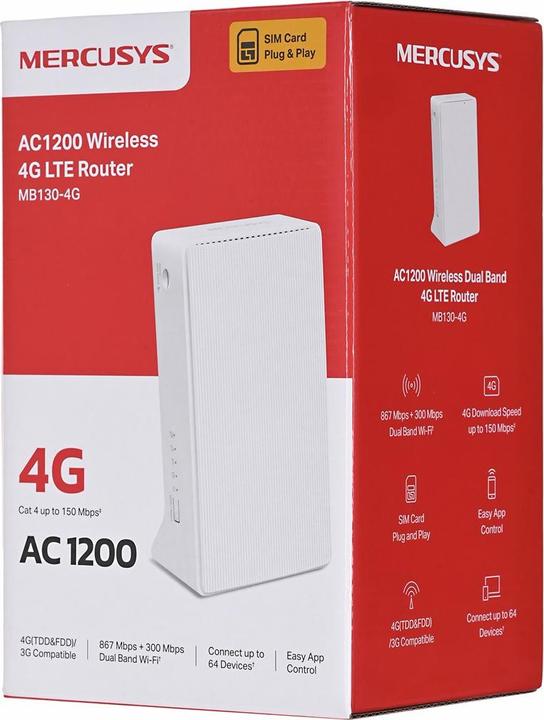 Actual product image Mercusys TP-LINK MB130-4G AC1200 Wi-Fi 4G LTE Router, Build-In 150Mbps 4G LTE Modem