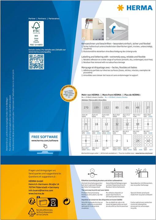 Image du produit HERMA Étiquettes détachables A4