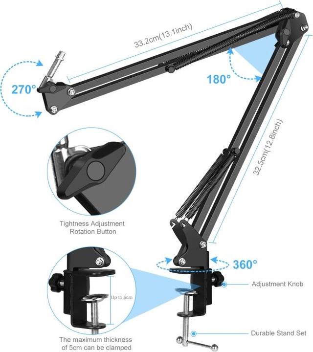 Produktbild Puluz Studio Broadcast Microphone Kit w Scissor Arm & Metal Shock Mount & USB Sound Card (Gold)