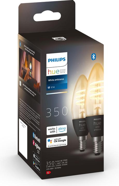 Immagine prodotto Philips Hue Filament White Ambiance (E14, 4.60 W, 350 lm, 2 x, G)