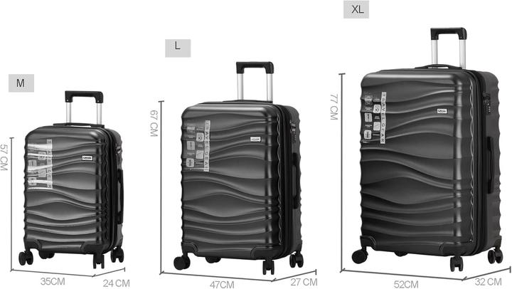 DMS 7-teiliges Hartschalen-Kofferset mit Sicherheitsschloss (Handgepäck (bis 50l), M (50 - 90l), L (90 - 115l), XL (ab 115l))