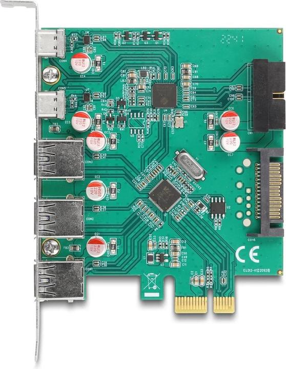 Image du produit Delock Carte USB 5 Gbps PCIe x1 vers 3x externe type-A + 2x externe USB type-C femelle et 1x interne 19 Pi