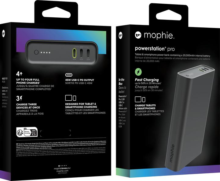 Produktbild mophie Powerstation Pro Schnellladegerät Powerbank 20.000mAh Schwarz (20000 mAh, 45 W)