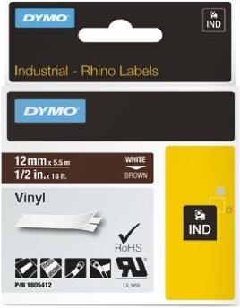 Dymo Rhino 12mm weiß auf braun Vinyl (1.20 cm, Braun)