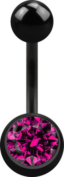 Star Piercing Banane schwarz mit Kugel und Kugel Kristall fuchsia (Chirurgenstahl 316L, ohne Messing)