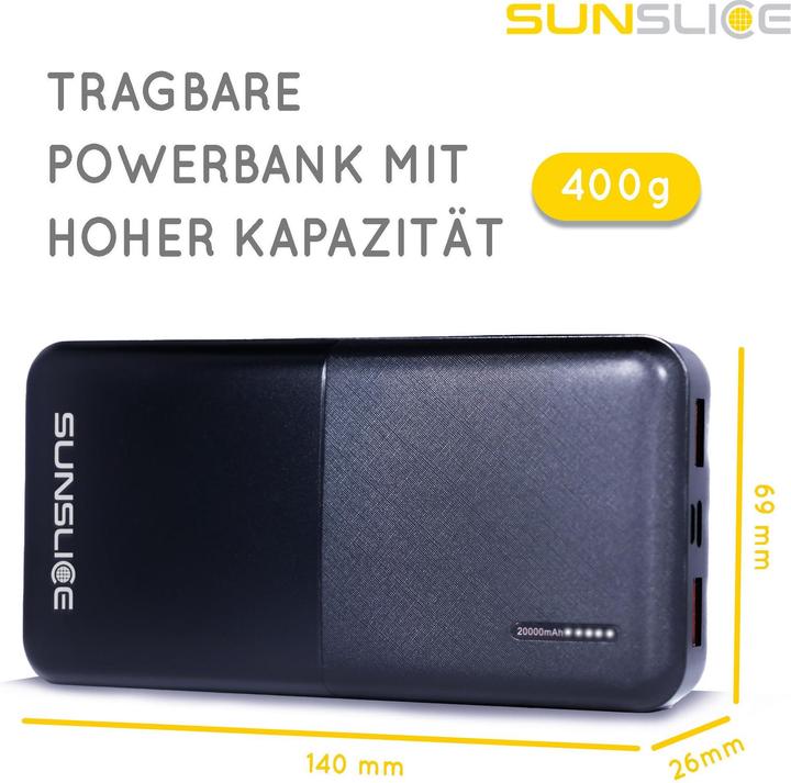 Image du produit Sunslice Batterie externe "Gravity 20" (20000 mAh, 18 W, 74 Wh)