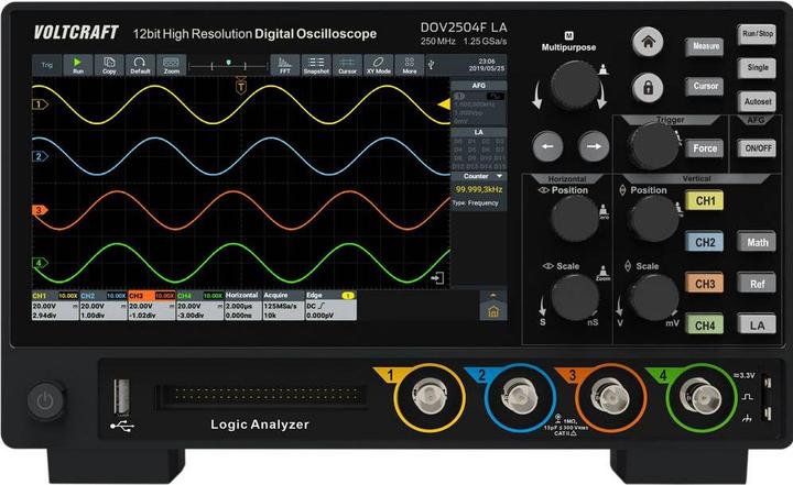 Actual product image Voltcraft DOV2504F LA Digital-Oszilloskop 250 MHz 4-Kanal 1.25 GSa/s 100 Mpts 1 (CAT II)