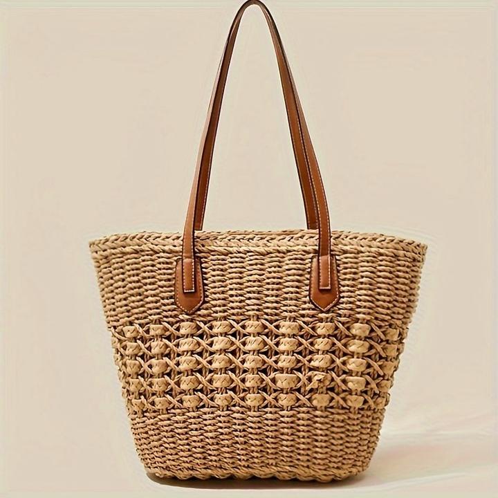 Actual product image Only-Bags.Store 1 Stück Mode Tasche, Urlaub, Reisen, Strand, Umhängetasche grosse Kapazität Weidenstroh Tasche