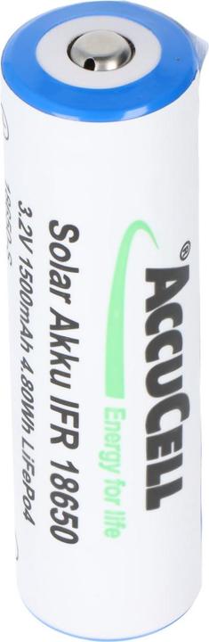 Produktbild AccuCell Akku Solar 18650 IFR mit Kopf ungeschützt (1 Stk., 18650, 1500 mAh)