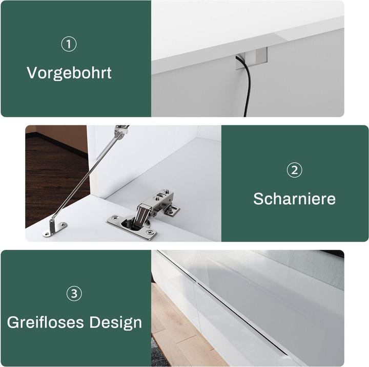Actual product image SONNI Low-Profile-TV-Schrank, Weiss Hochglanz hängend 160 x 35 x 30 cm, TV-Schrank mit LED-Beleuchtun (160 x 35 x 30 cm)