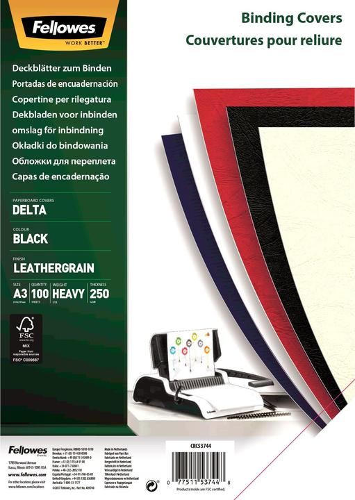 Actual product image Fellowes Delta cover sheet with leather structure, black