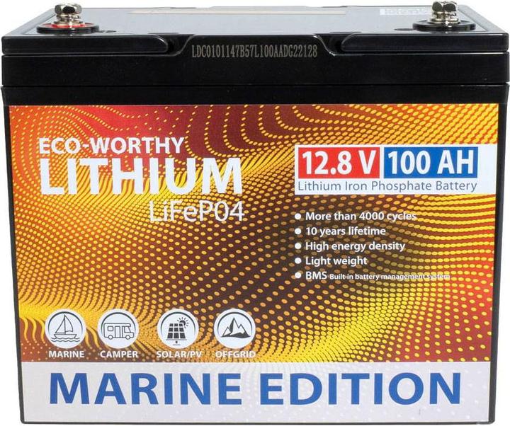 Image du produit Eco-Worthy Marine Lithium-Batterie LiFePO4 12V (12 V, 100 Ah)