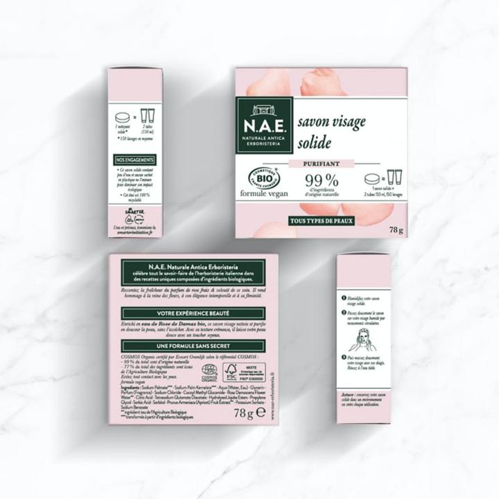Actual product image N.A.E. Naturale Antica Erboristeria Purifying Gentle Face Bar, COSMOS Organic Certified & Vegan Form (Cleansing lotion)