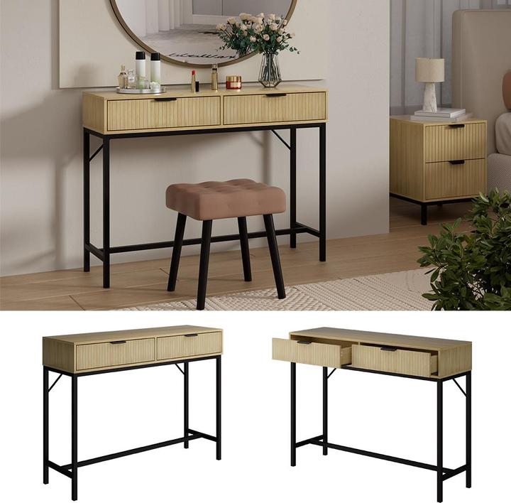 Actual product image Vicco Lennox dressing table, oak/black, 100 x 75 cm with 2 drawers (100 x 75 x 30 cm)