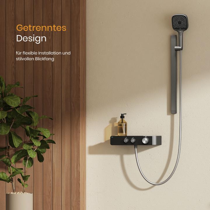 Produktbild Emke Duschset mit Thermostat Anthrazit Matt Duscharmatur Komplettset Komplette Duschset inkl 3 Strahlarte