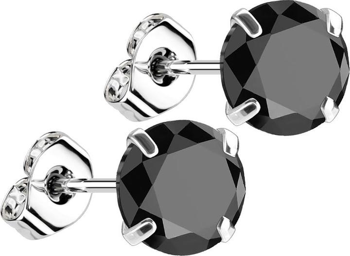 Star Piercing Ohrstecker silber mit rundem Kristall schwarz (ohne Messing, 925 Sterlingsilber)