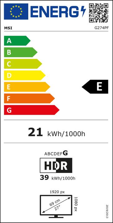 Energy Label MSI G274PFDE (1920 x 1080 pixels, 27")
