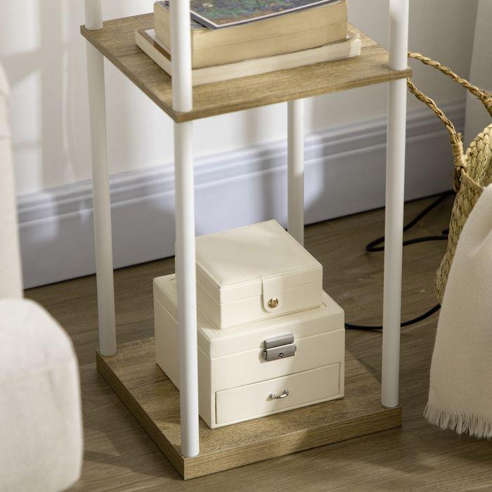 Produktbild Swisshandel24 Standleuchte, Deckenfluter, mit Regalen, Metallrahmen, Stoffschirm, 26x26x159cm, Weiss/Braun (E27)