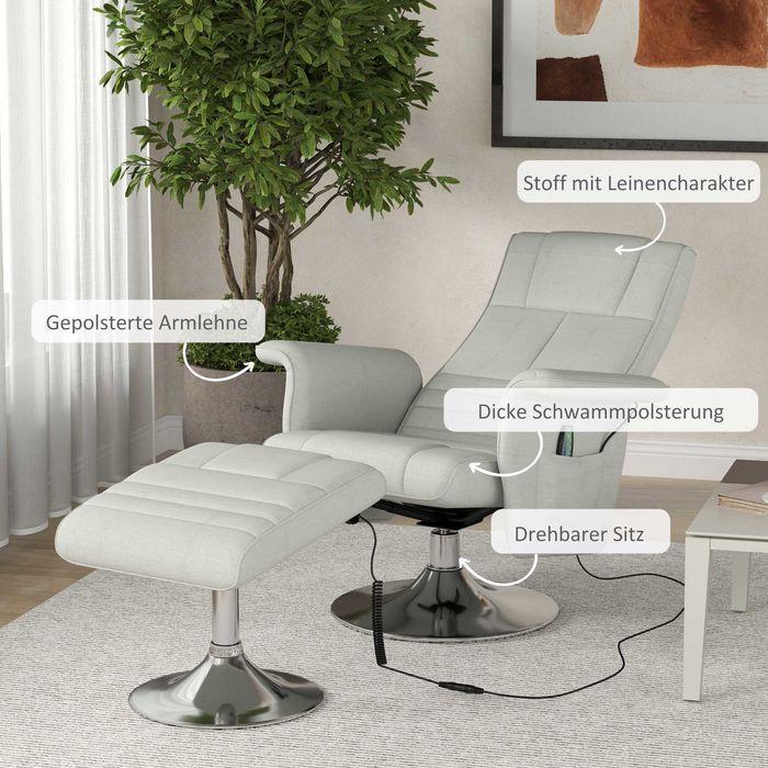 Produktbild Swisshandel24 Massagesessel mit Fusshocker, elektrischer Relaxsessel mit Liegefunktion Creme
