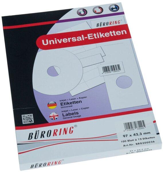 Actual product image Büroring Labels, 97 x 42.3 mm, white, 1,200 labels, solvent-free, inkjet, laser printer, copier