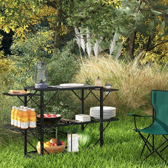 Produktbild Swisshandel24 Campingtisch Picknicktisch Outdoor-Küchenschrank, klappbar, wetterbeständig, 126cmx44cmx80cm, Schwar