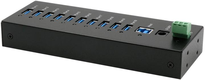 Image du produit Exsys 10 Port USB 3.0 HUB Boîtier métallique, incl. alimentation 12V/5A, câble USB 3.0, Din-Ra (USB-B, 10 Ports)