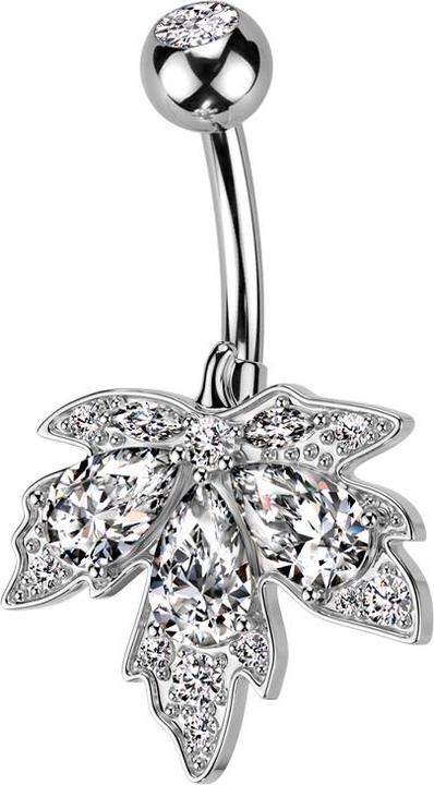 Star Piercing Banane silber mit Kugel silber Kristall silber und Ahornblatt Kristalle silber (Chirurgenstahl 316L, Messing)