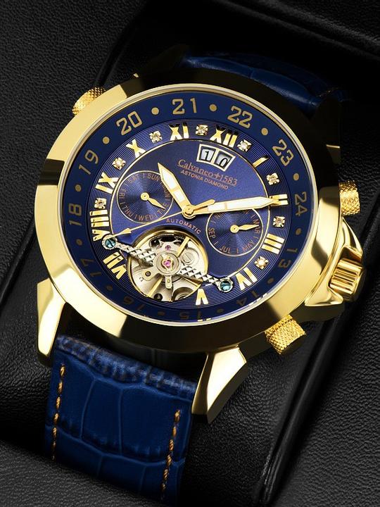 Immagine prodotto Calvaneo 1583 Astonia Diamond Gold Blue Automaticwatch (Orologio con pietra preziosa, 44 mm)