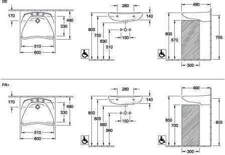 Immagine prodotto Villeroy & Boch Lavabo ViCare accessibile con sedia a rotelle 60 x 49 cm bianco 71196101 (490 mm, 600 mm)