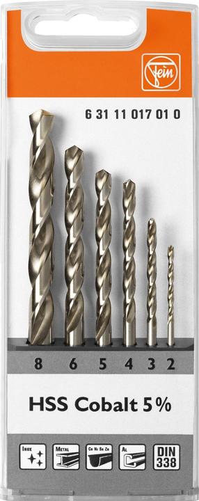 Immagine prodotto Fein J Set di punte HSS Cobalt 5% / 2-8 mm - 6 pezzi ( 63111017010 ) (2 mm, 4 mm, 5 mm, 6 mm, 3 mm, 8 mm)
