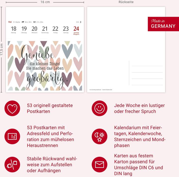 Image du produit Harenberg Positive-Sprüche-Kalender Postkartenkalender 2026 - Mit 53 Postkarten (Allemand)