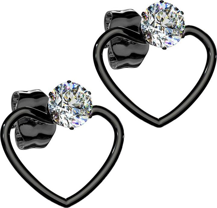 Star Piercing Ohrring schwarz mit Kristall Anhänger Herz (ohne Messing, Chirurgenstahl 316L)