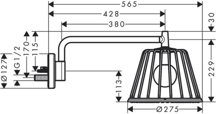 Actual product image Axor Starck ShowerSelect LampShower 1jet with shower arm 380 mm, wall connection (13 l/min)
