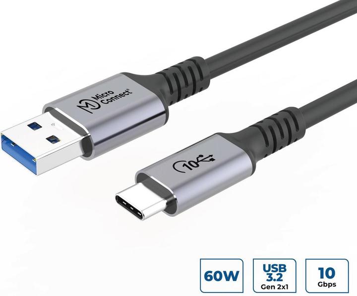 Actual product image MicroConnect USB type C - USB-A (1 m, USB 3.2 Gen 2, 60 W)