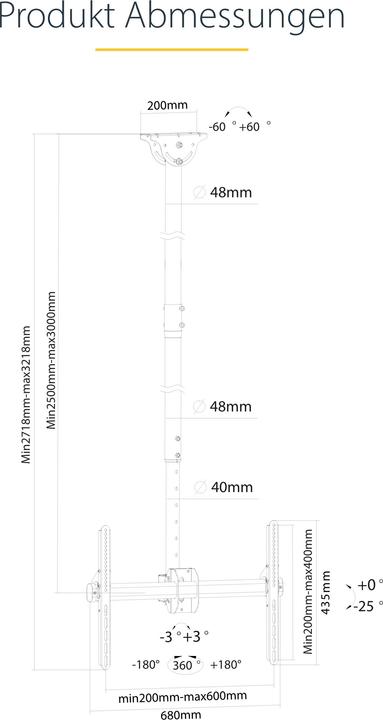 Actual product image StarTech TV Mount Ceiling Long Pole (Ceiling, 75", 50 kg)
