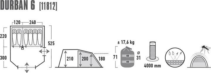 Image du produit High Peak Durban 6 (Tente tunnel, 17.60 kg, 6 personnes)