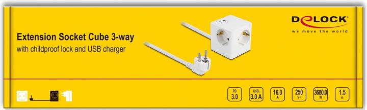 Productafbeelding Delock Stopcontactkubus met 3-weg verlengsnoer met kinderslot (3 x, CEE 7/7, 1.50 m)