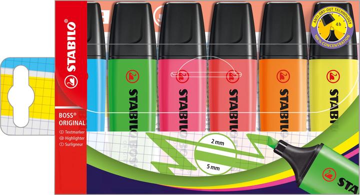 Actual product image STABILO BOSS ORIGINAL highlighter (Orange, Yellow, Green, Blue, Pink, Red, 5 mm, 6 x)