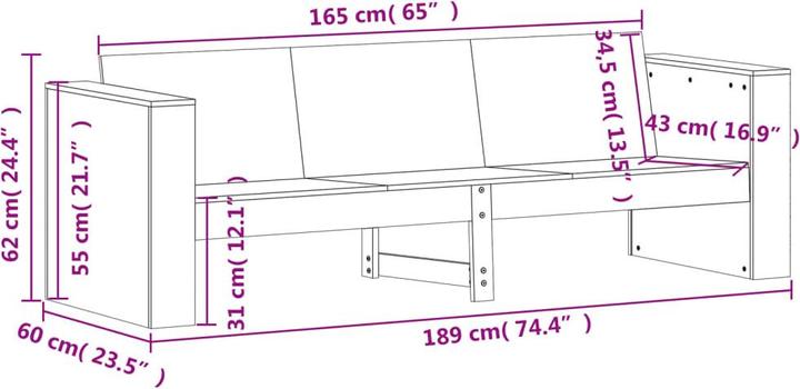 Produktbild VidaXL Gartensofa 3-Sitzer