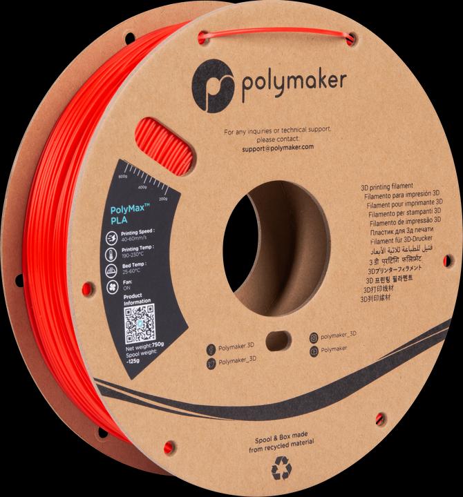 Actual product image Polymaker PolyMax Tough PLA Red 1.75mm 750g (PLA, 1.75 mm, 750 g, Red)