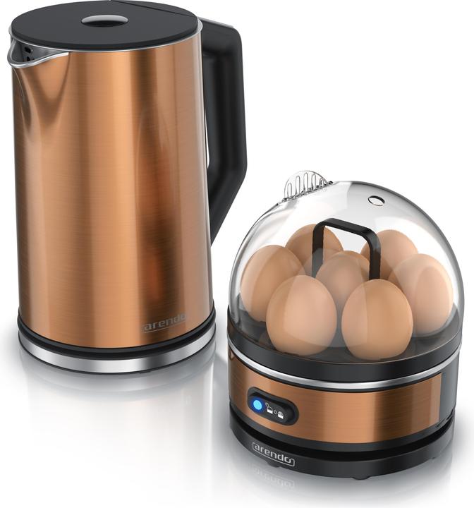 Produktbild Arendo Frühstücks Set Edelstahl Wasserkocher 1,5l mit Temperatureinstellung & Eierkocher für 7 Eier, Kupfer