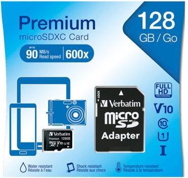 Image du produit Verbatim Carte Micro SDXC de classe 10 (128 Go, microSDXC, U1, UHS-I)
