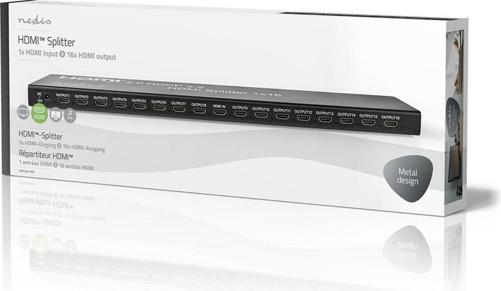 Produktbild Nedis HDMI Splitter| 2 x 8-Port| Eingang| USB A Buchse 16x Ausgang|