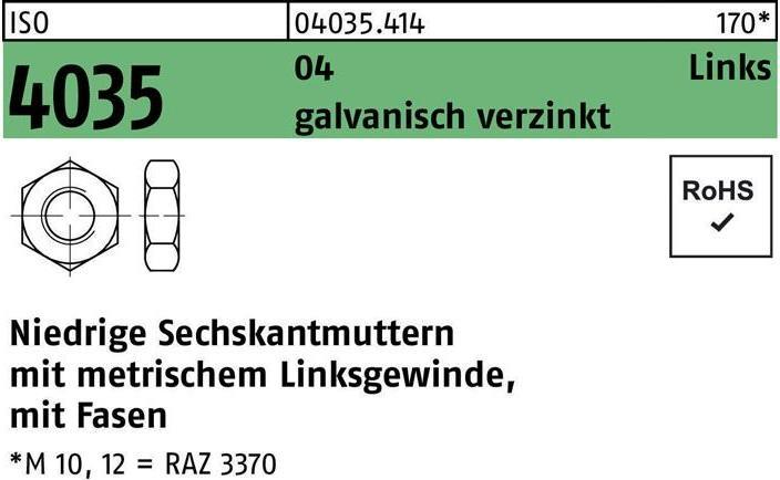 Productafbeelding Zeskantmoer ISO 4035 laag met afschuiningen links M 30 vrij snijdend staal gegalvaniseerd (M30)