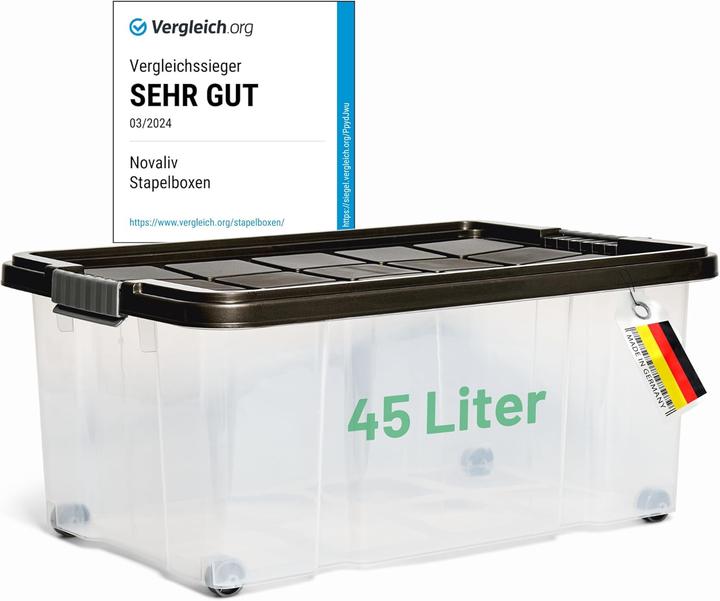 Produktbild Novaliv Aufbewahrungsbox mit Deckel Gross 45L Anthrazit Nestbar stapelbare Plastikbox mit Clipverschl (45 l)