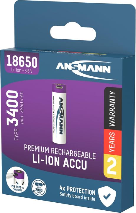 Immagine prodotto Ansmann Batteria agli ioni di litio 18650 (1 pz., 18650, 3400 mAh)