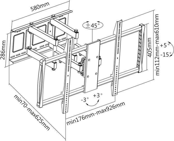 Produktbild Manhattan TV & Monitor Mount, Wall, Full Motion, 1 screen, Screen Sizes: 60-100", Black, V (Wand, 100", 80 kg)