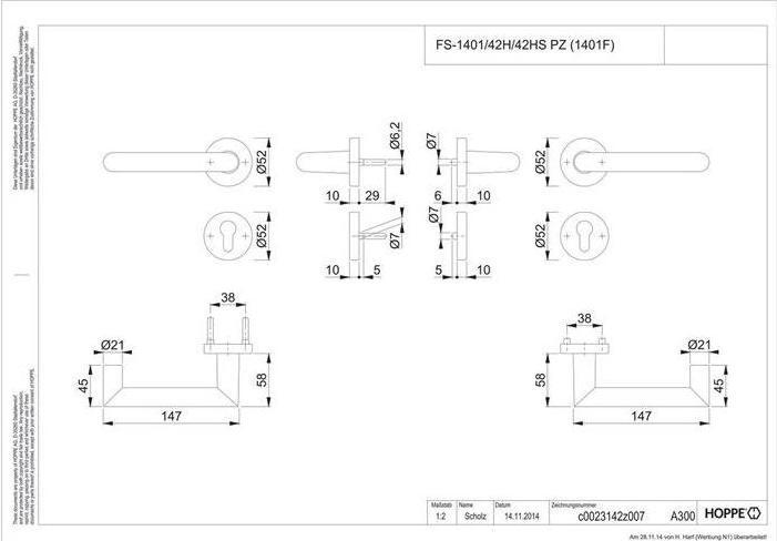 Produktbild Hoppe Feuerschutzgarnitur Rotterdam FS-1401/42H/42HS (Türgriff)