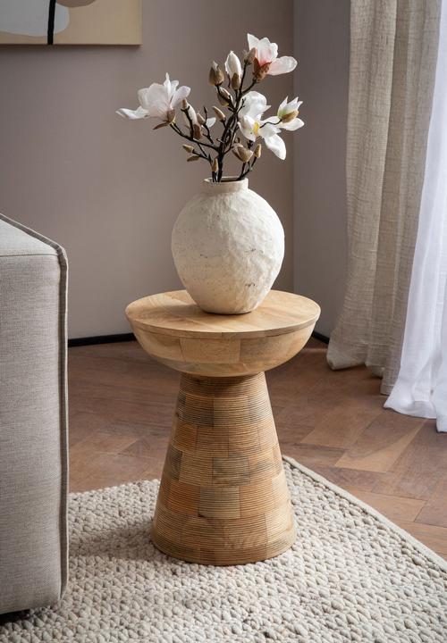 Produktbild FineBuy Beistelltisch Anstelltisch Massivholz Ø 37 cm Wohnzimmertisch Rund Klein (37 x 37 x 45 cm)