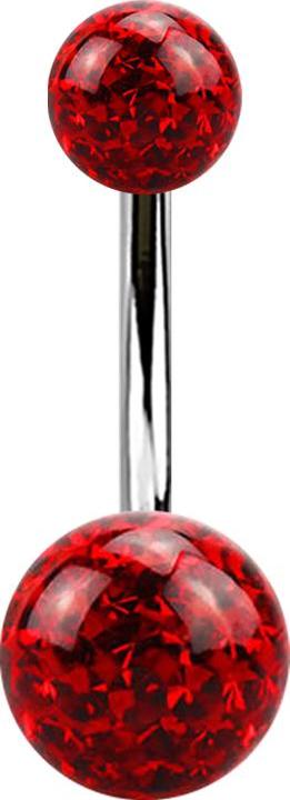 Star Piercing Banane silber mit zwei Kristall Kugeln rot Epoxy Schutzschicht (ohne Messing, Titan G23)